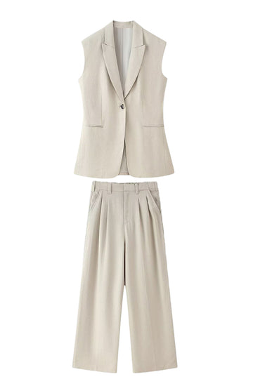 Kahki 2 Piece Peak Lapek Sleeveless Women Prom Suits